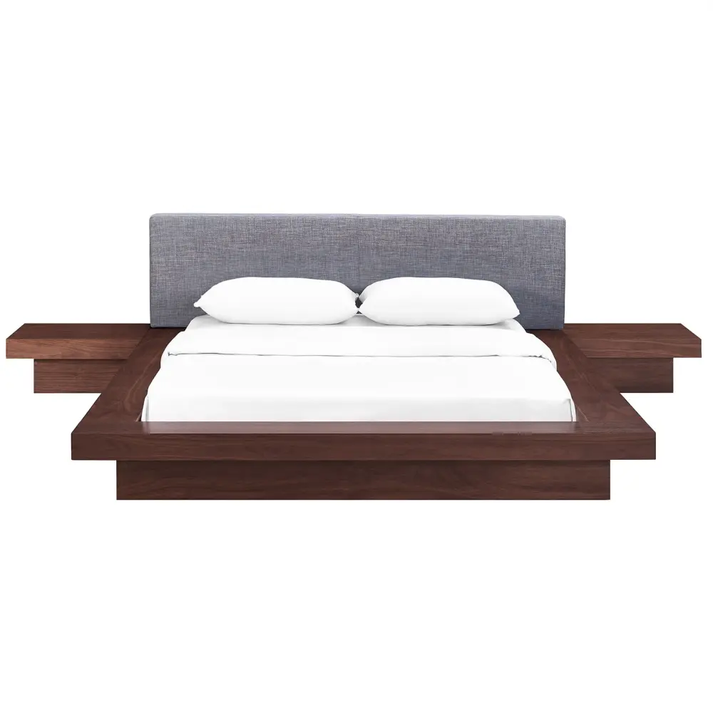 Ergode Freja 3 Piece Queen Fabric Bedroom Set in Walnut Gray