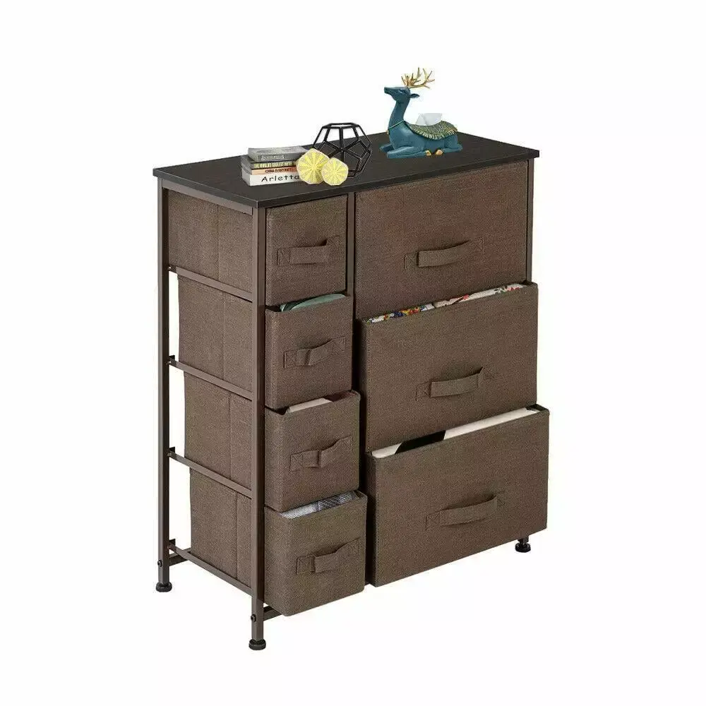 7-Drawer Dresser Storage Tower with Metal Frame and Wood Top - Fabric Bin Organizer