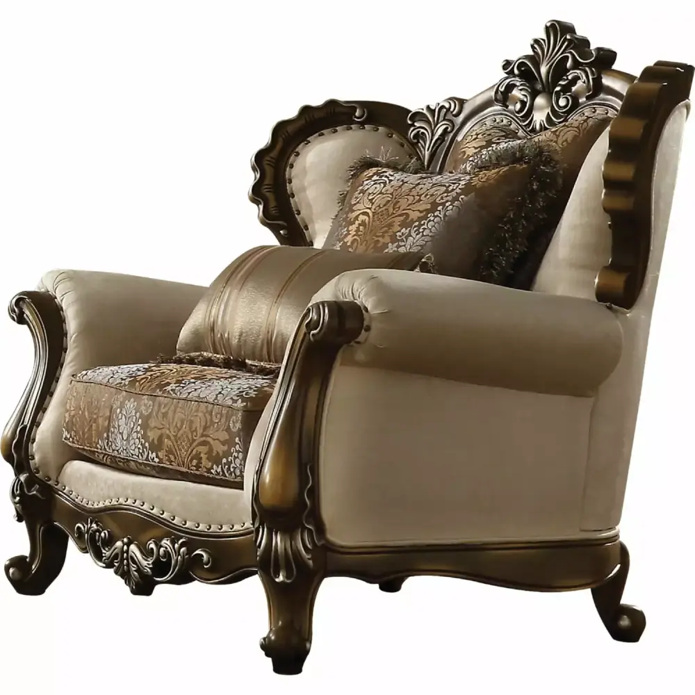 Fabric Upholstered Chair with 2 Pillows in Antique Oak Brown - Cozy Living Room Seating