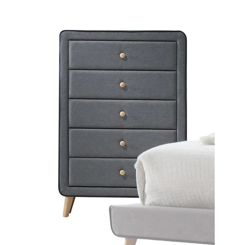 Valda Light Gray Fabric Chest for Bedroom Storage and Organization