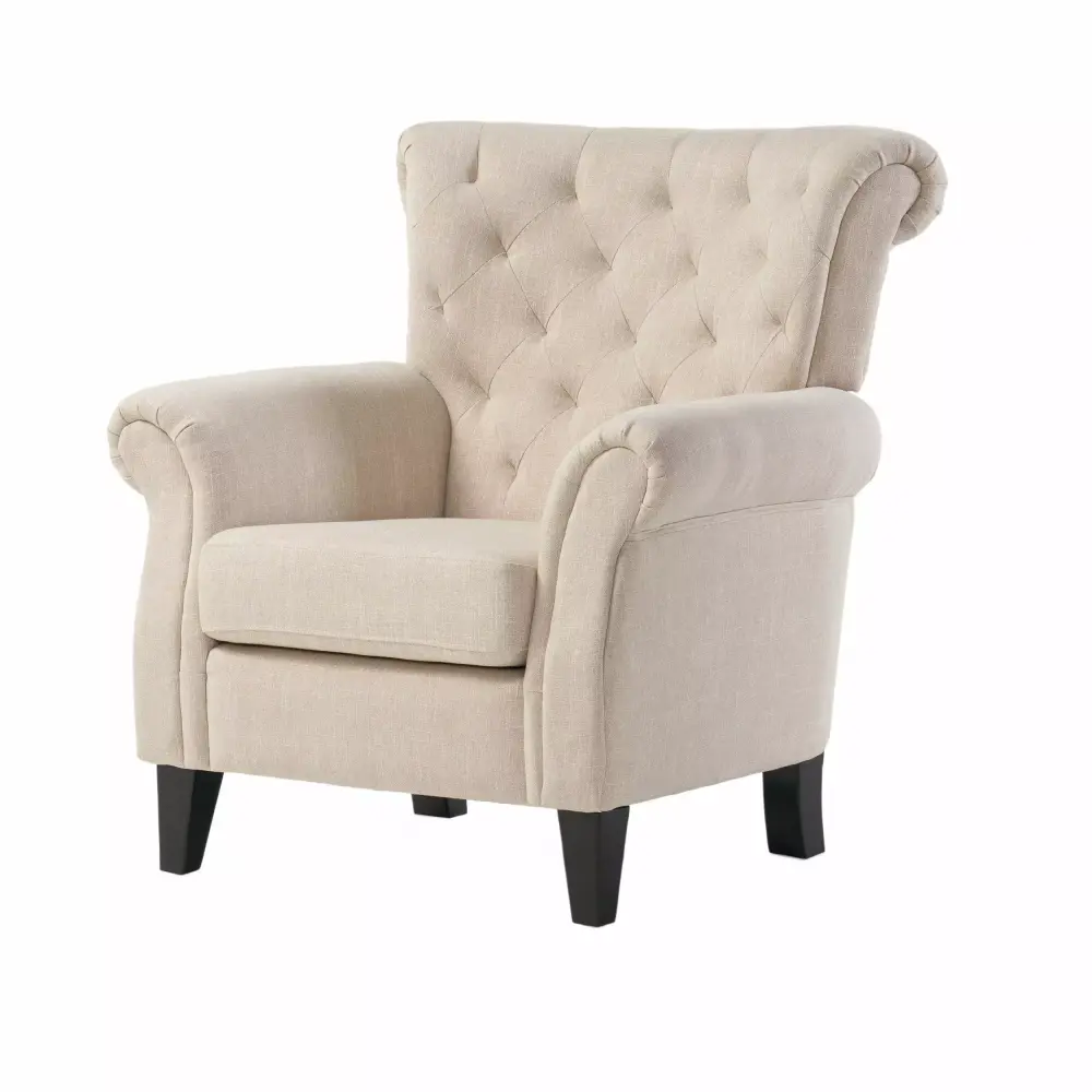 Noble Houtilize Benjamin Light Beige Tufted Fabric Club Chair