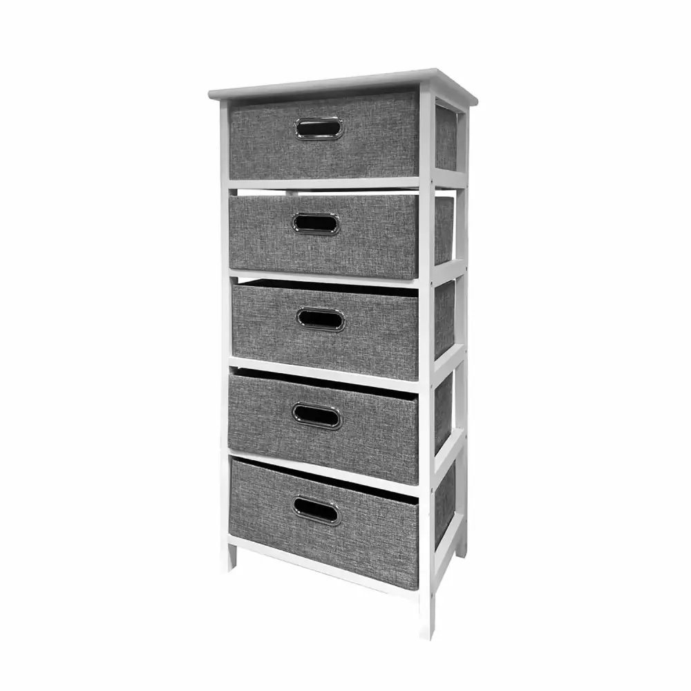 Jessar Wooden Storage Unit with 5 Fabric Drawers Gray and White for Bedroom Closet