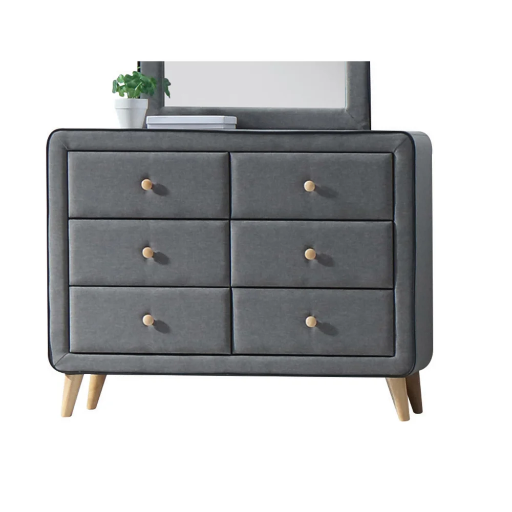Valda Light Gray Fabric Dresser with Multiple Drawers for Bedroom