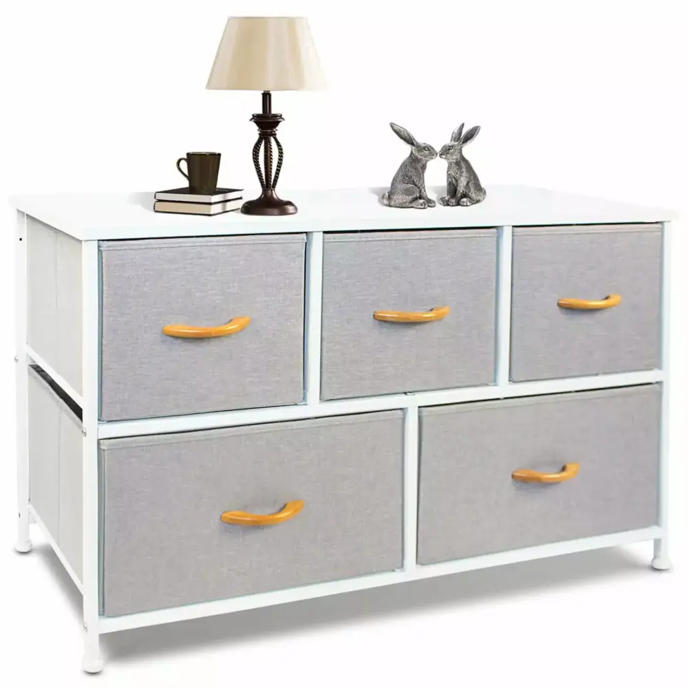 Bigroof 5 Drawer Cloth Dresser - Storage Tower with Fabric Bins for Nursery, Kids Room, Living Room
