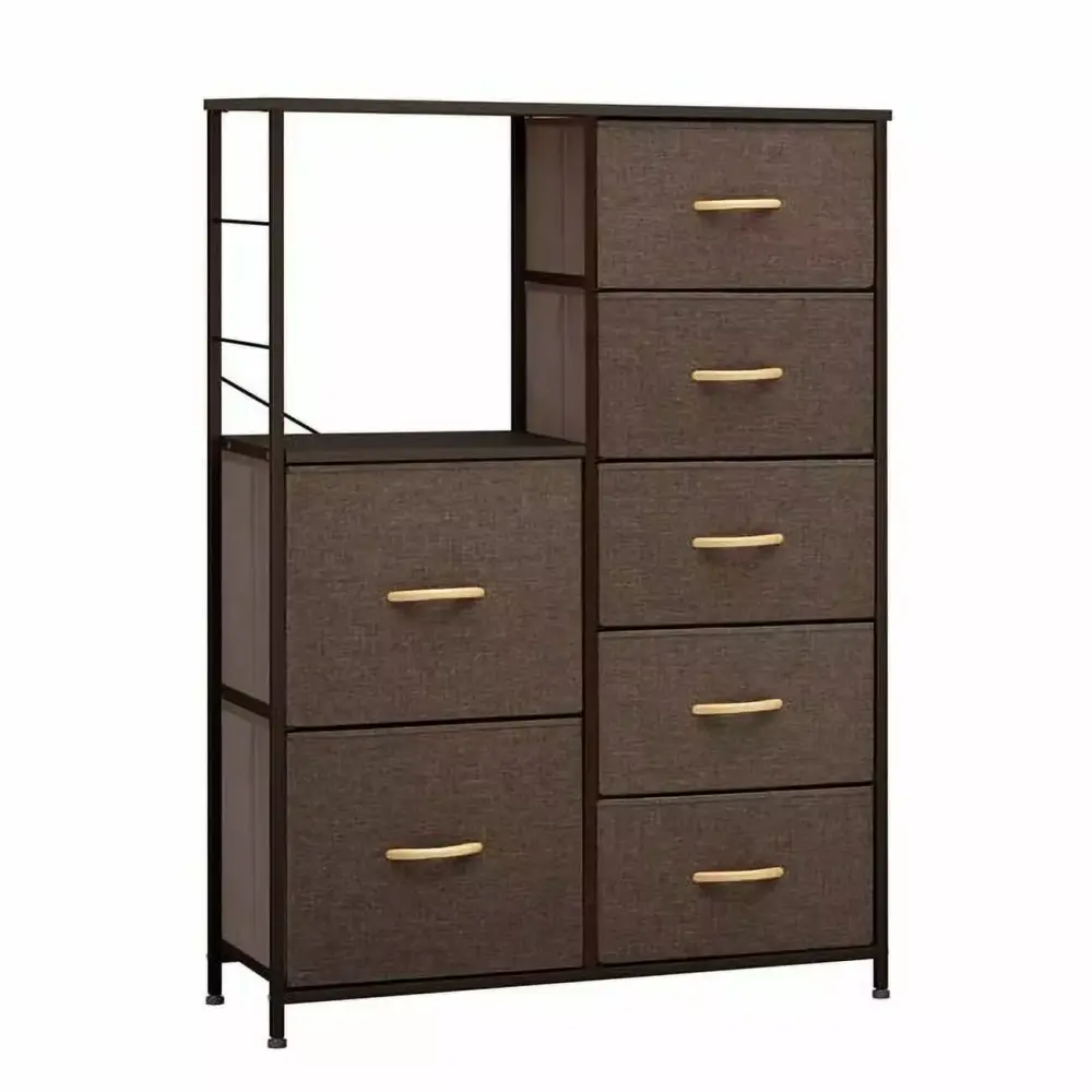34 Inch Brown Steel & Fabric Seven Drawer Chest for Bedroom