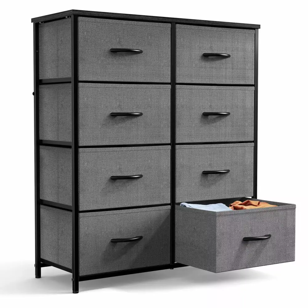 Fabric Dresser with 8 Drawers and Wood Top - Stylish Clothing Storage Chest for Bedroom Organization