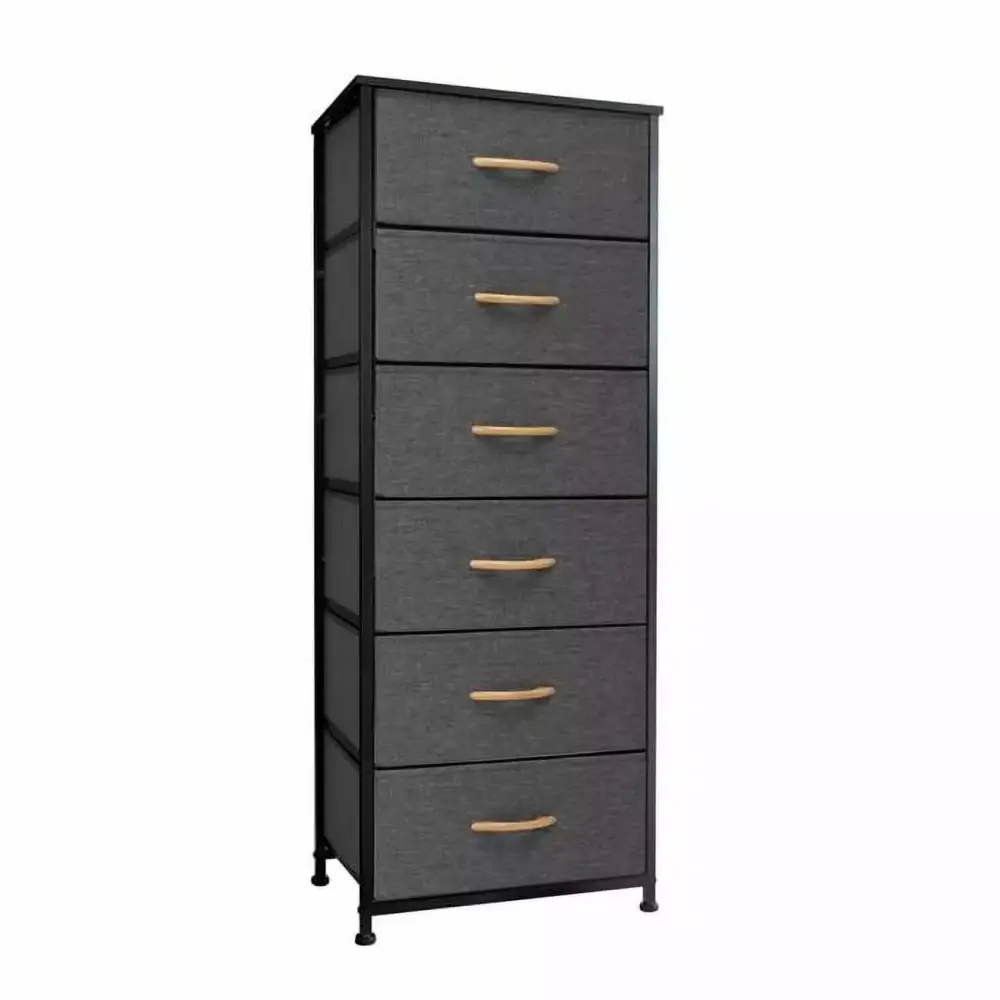 HomeRoots 18 Inch Gray Black Steel Fabric Six Drawer Chest Dresser
