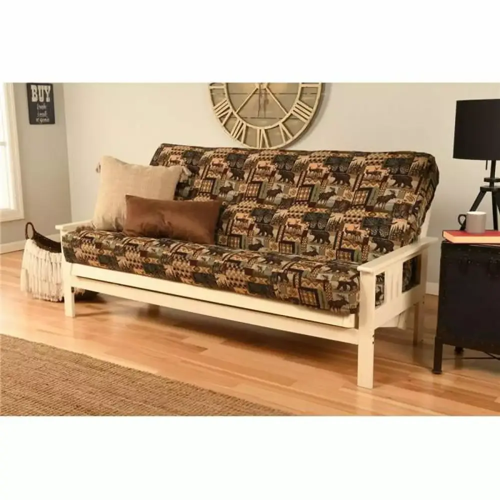 Kodiak Furniture Monterey Antique White Futon with Multi-Color Fabric Mattress