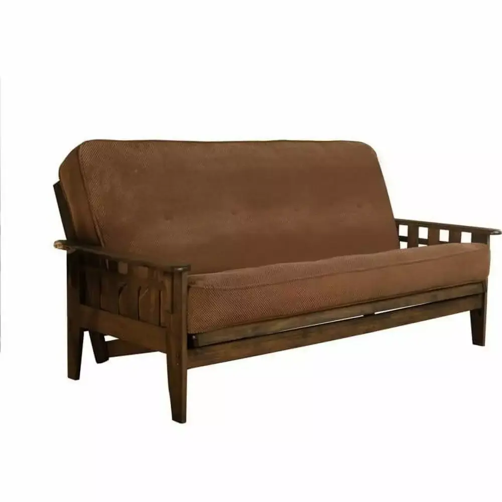 Kodiak Furniture Tucson Frame Fabric Mattress in Marmont Mocha Brown and Walnut - Comfortable Futon Bed