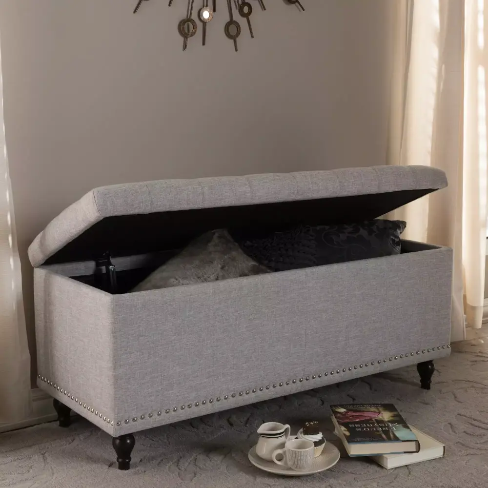 Baxton Studio Alexio Grayish Beige Fabric Storage Ottoman - Button-Tufted Upholstered Bench
