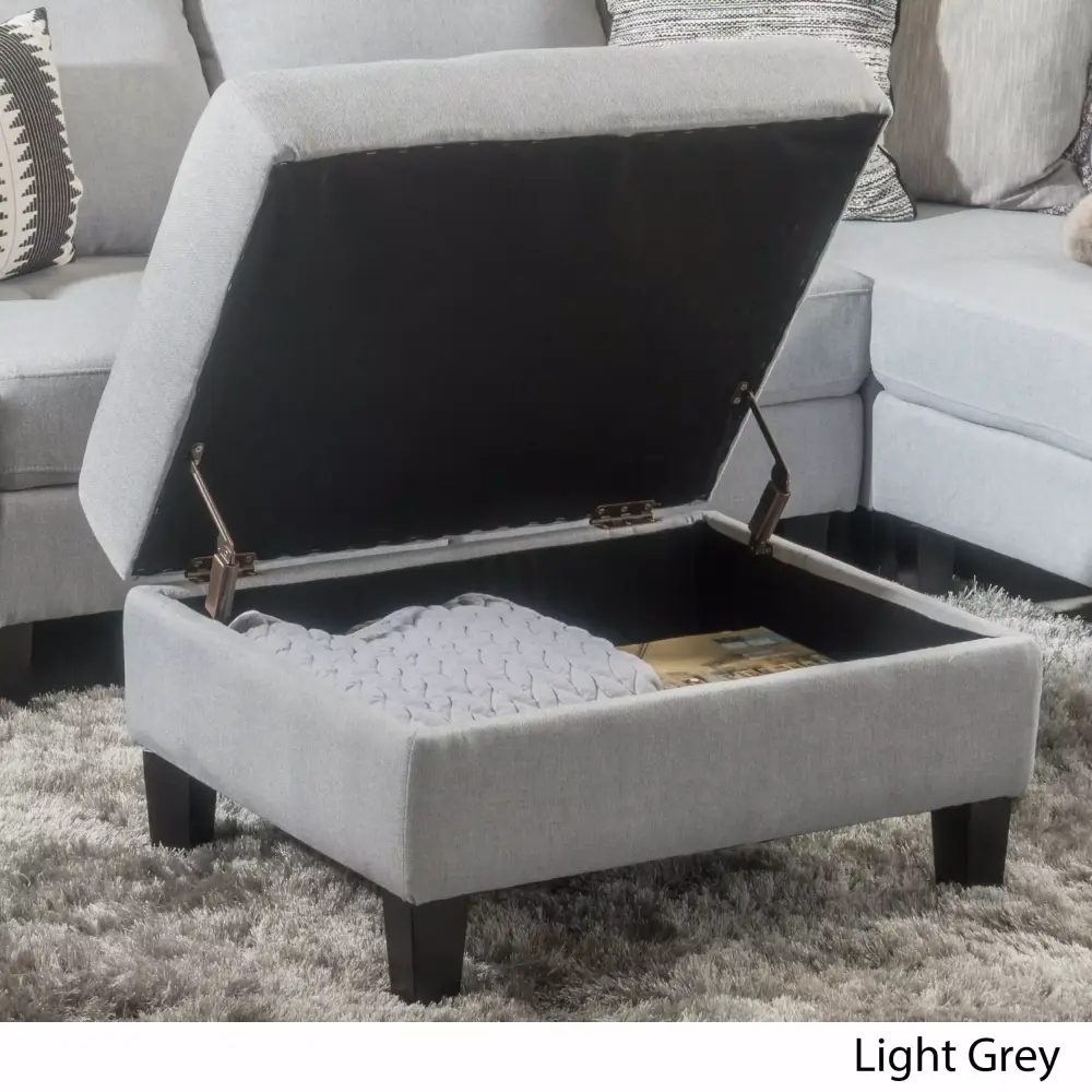 GDF Studio Carolina Fabric Storage Ottoman in Light Grey