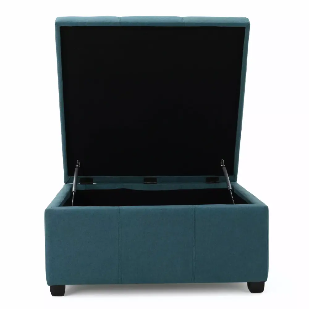 Noble House Lomita Dark Teal Fabric Storage Ottoman