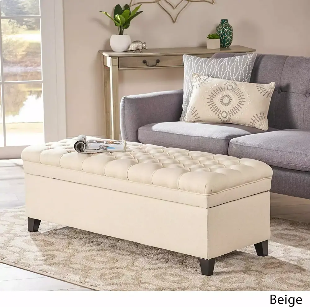 Christopher Knight Home Juliana Fabric Storage Ottoman Beige Beige Fabric