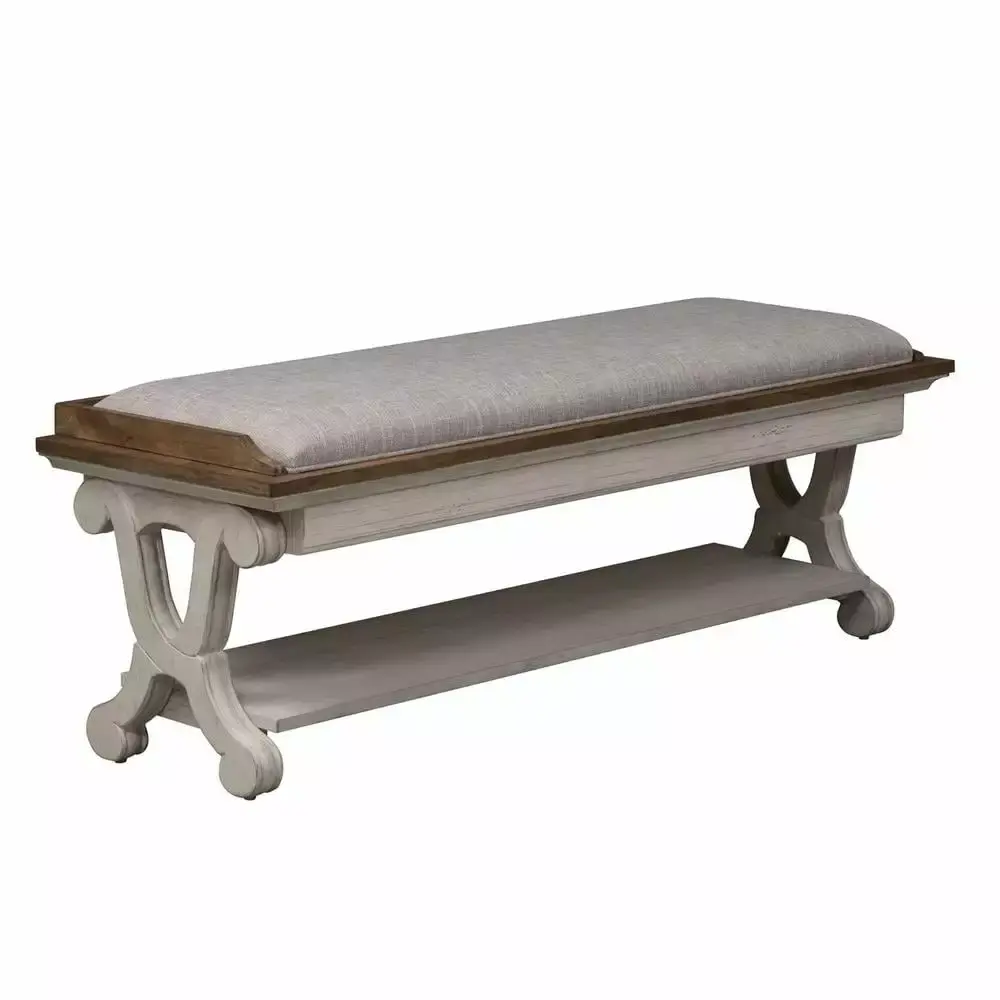 Farmhouse Reimagined White Bed Bench - Rustic Wooden Bench for Bedroom or Entryway