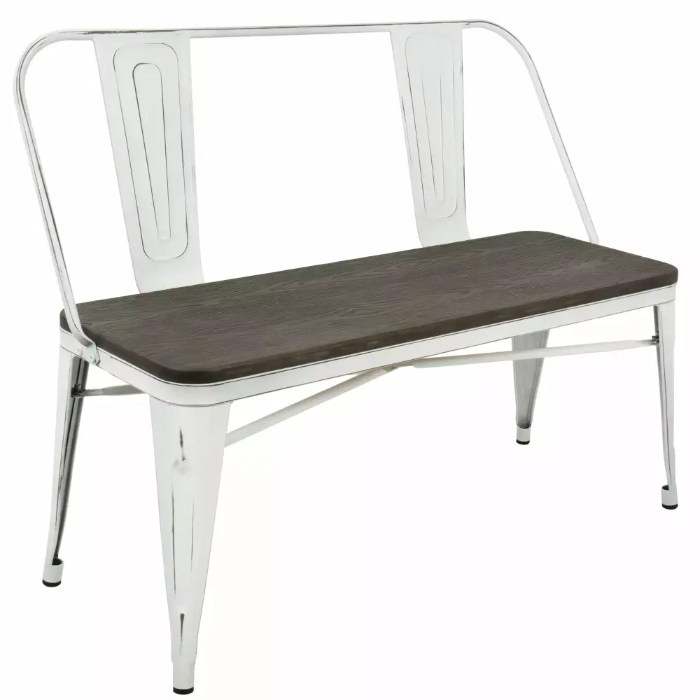 LumiSource Oregon Industrial-Farmhouse Dining Bench Vintage White and Espresso