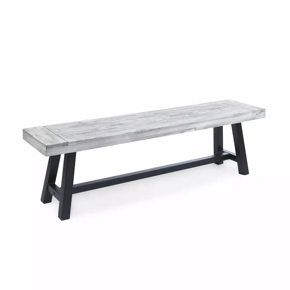 Cytheria Indoor Farmhouse Acacia Wood Dining Bench Light Grey Sandblast Finish