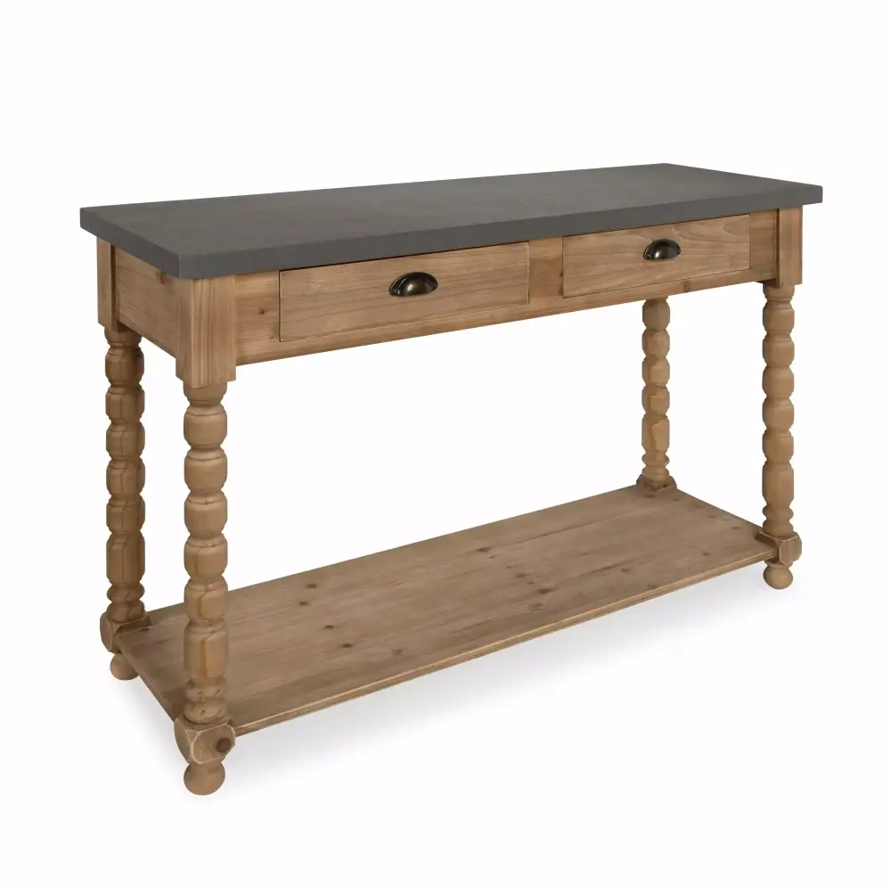 Kate and Laurel Rutledge Farmhouse Chic Two Drawer Console Table with Rustic Wood Base and Concrete Gray Top
