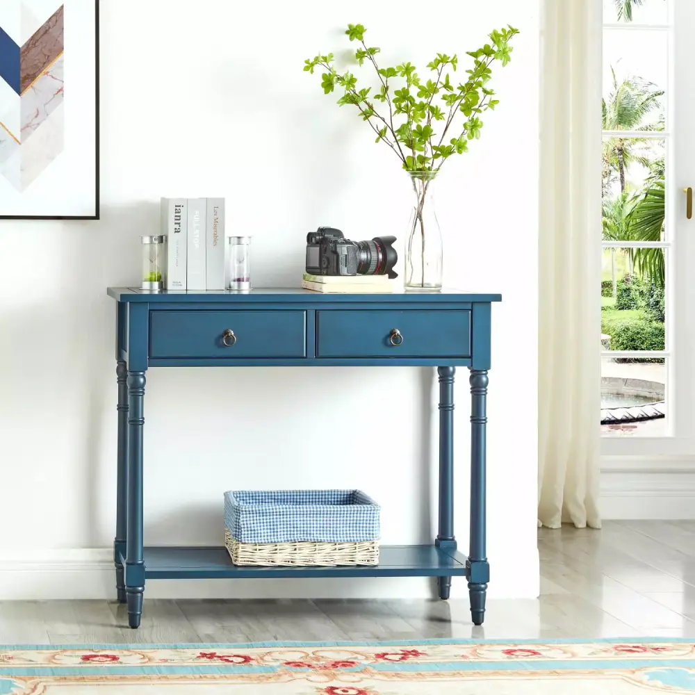 Miekor Furniture Farmhouse Console Table with Storage Drawers - Blue BS5304 for Entryway or Living Room