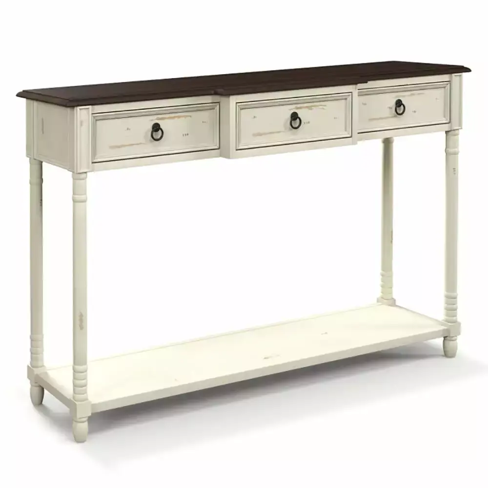 Canddidliike 52 Inch Farmhouse Console Table with 3 Drawers and Open Shelf for Entryway