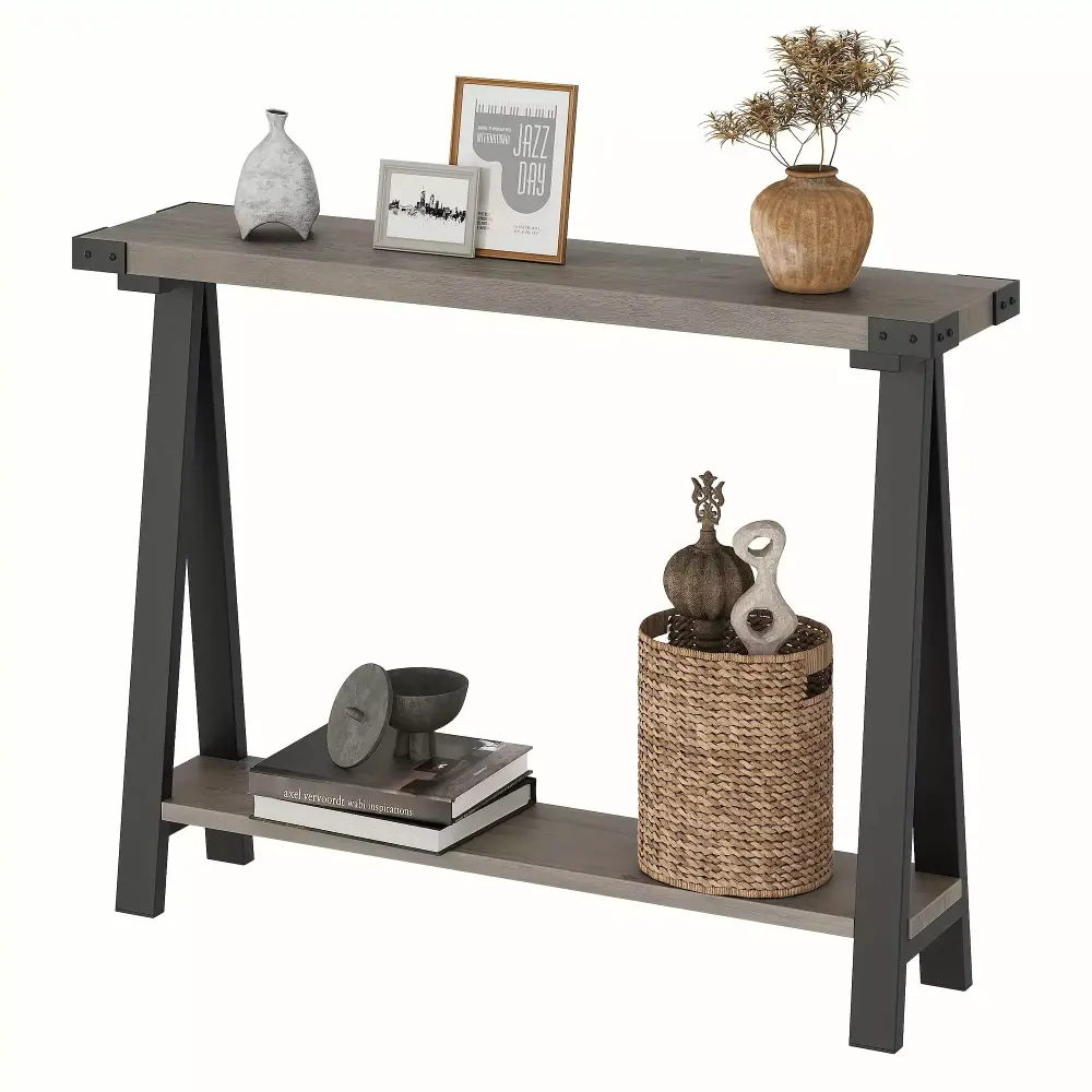 Farmhouse Console Table 43.3 Entryway Table with Storage 2 Tier Sofa Table with Metal Frame Perfect for Living Room Hallway Entryway