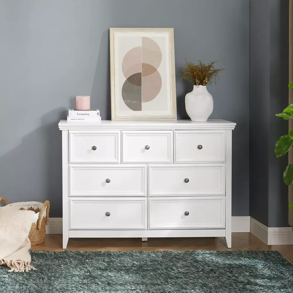 DeeHome Modern 7 Drawers Dresser Cabinet Chest of Drawers for Living Room Farmhouse Dresser White