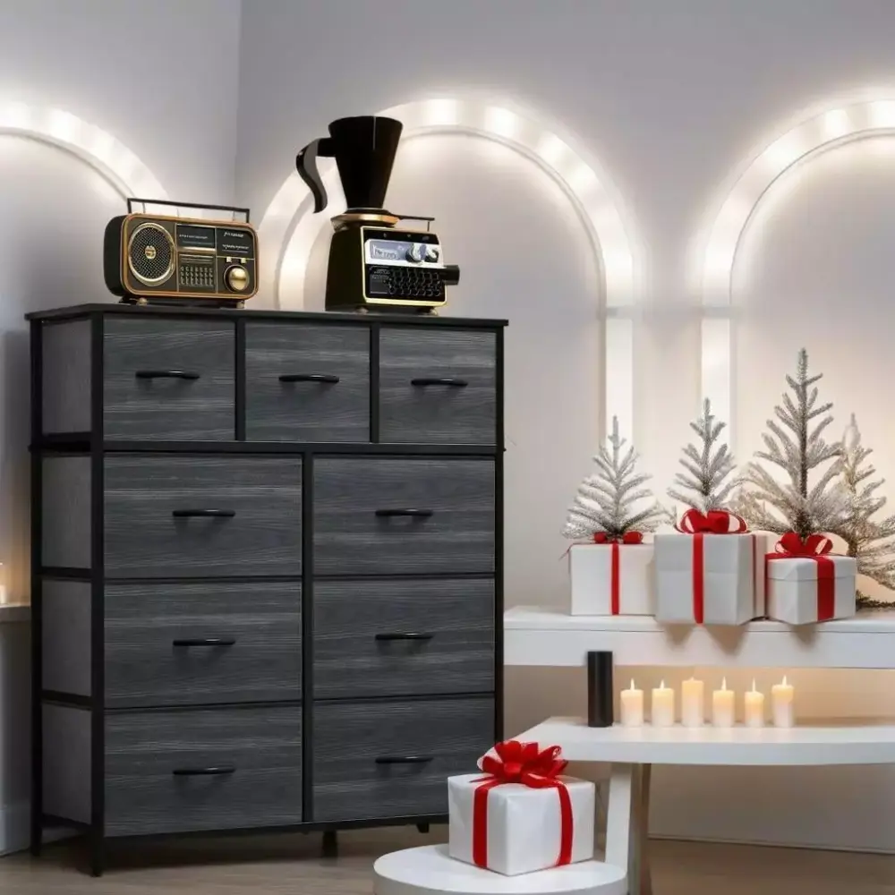 9 Drawer Black Farmhouse Dresser Bedroom Furniture Storage Chest