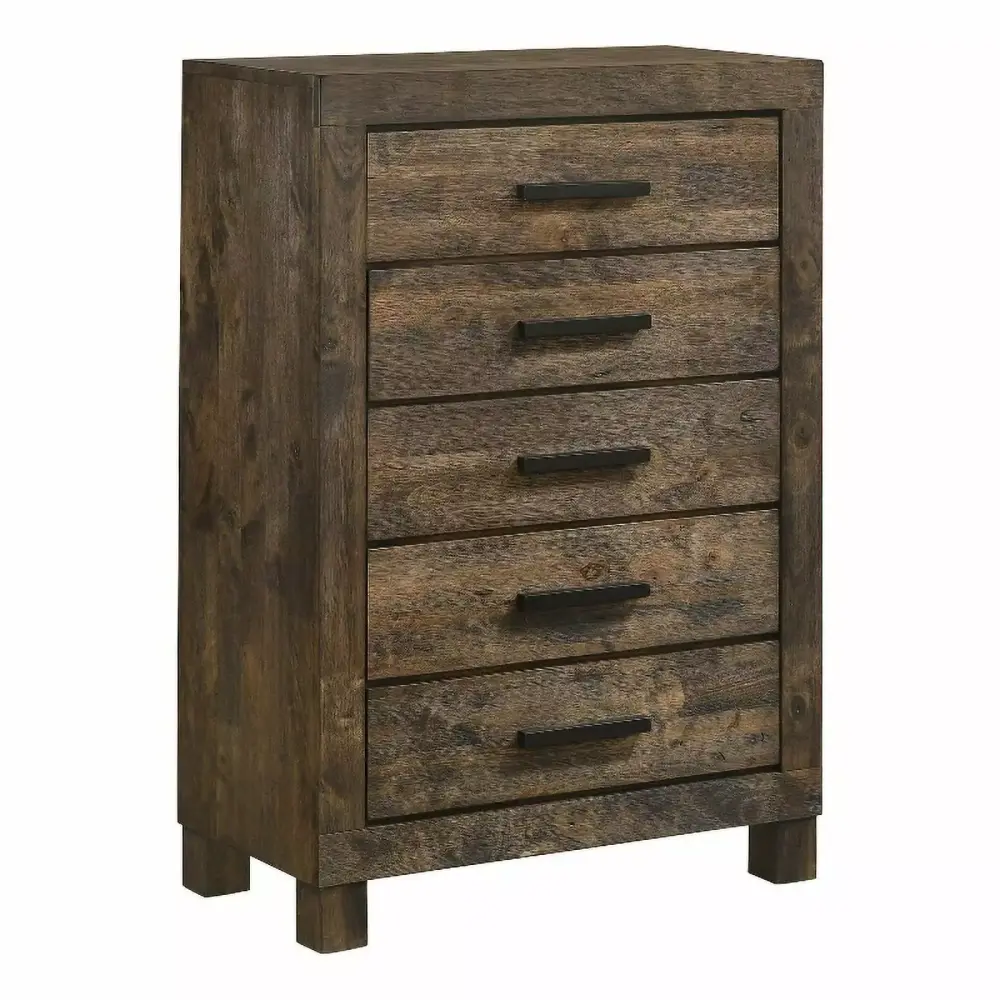 Pemberly Row 5-Drawer Farmhouse Wood Chest in Rustic Golden Brown