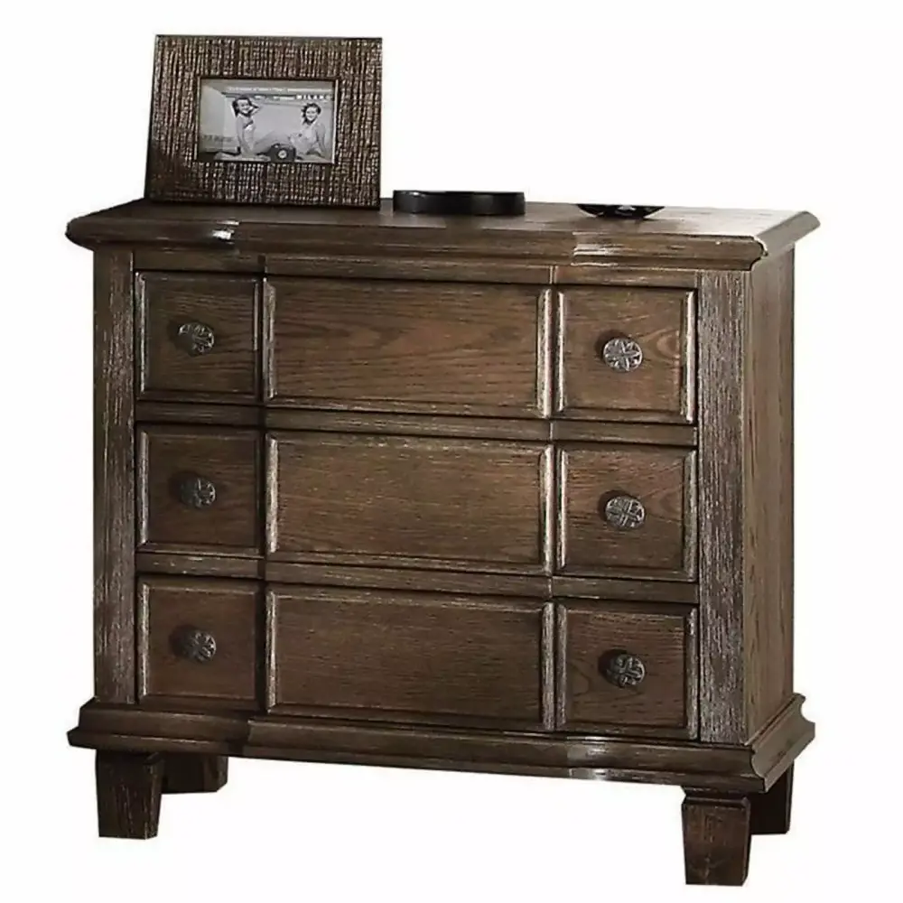 Bowery Hill 3 Drawer Nightstand in Weathered Oak Finish