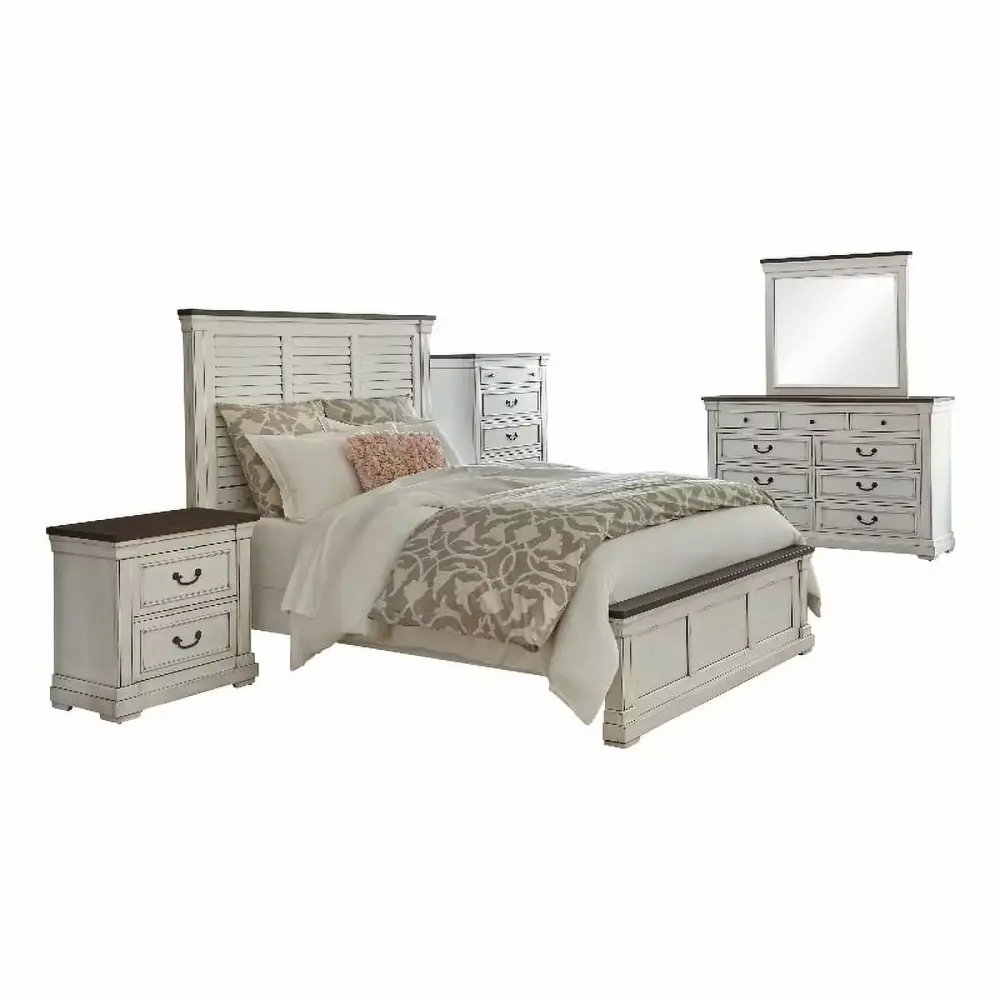 Pemberly Row 5-Piece Farmhouse White California King Panel Bedroom Set