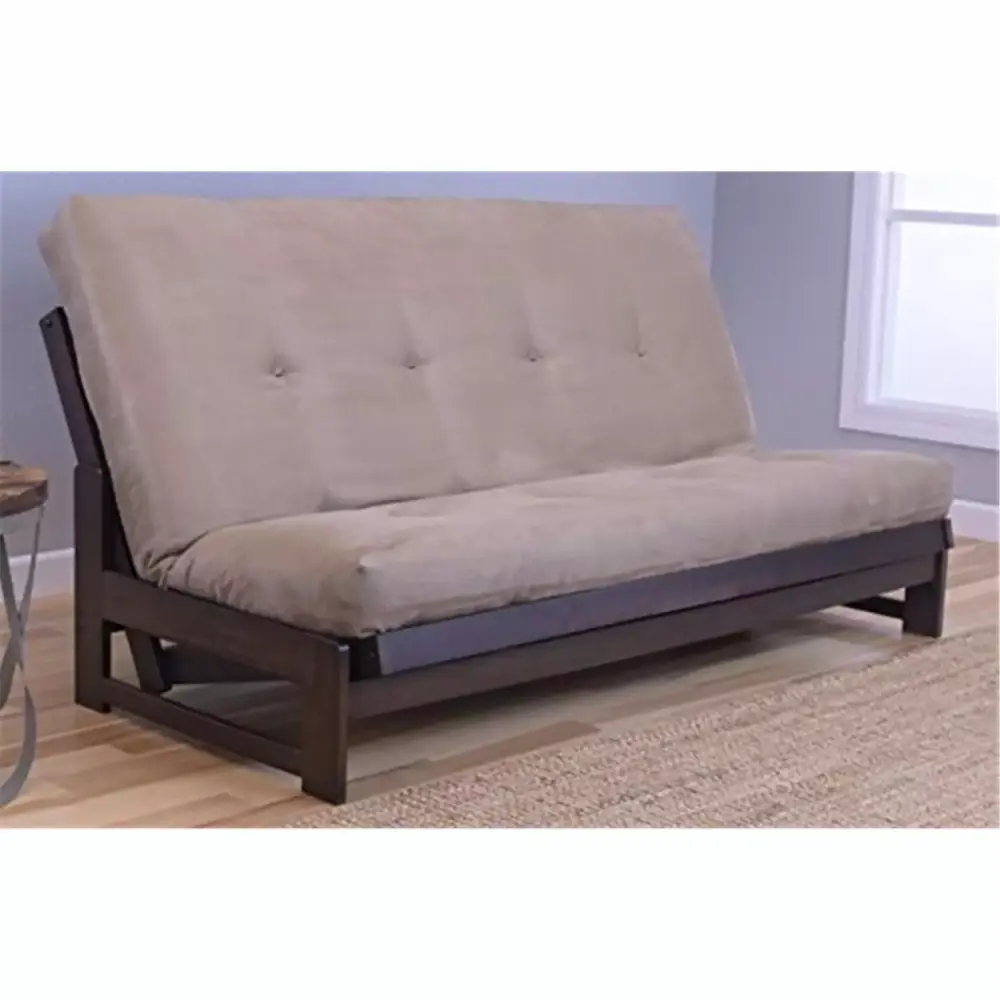 Homestock Farmhouse Fresh Futon Frame with Reclaim Mocha Finish and Suede Peat Mattress