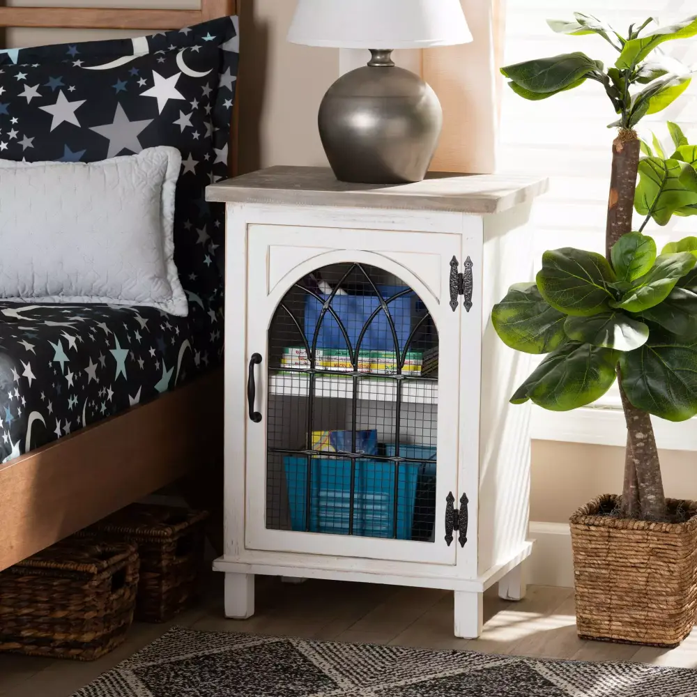 Baxton Studio Faron Farmhouse Two-Tone Distressed White and Oak Brown Nightstand