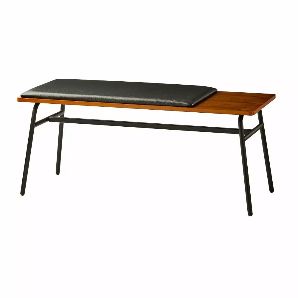 Adesso Carter Bench Walnut with Black Faux Leather Fabric Covered Foam Seat
