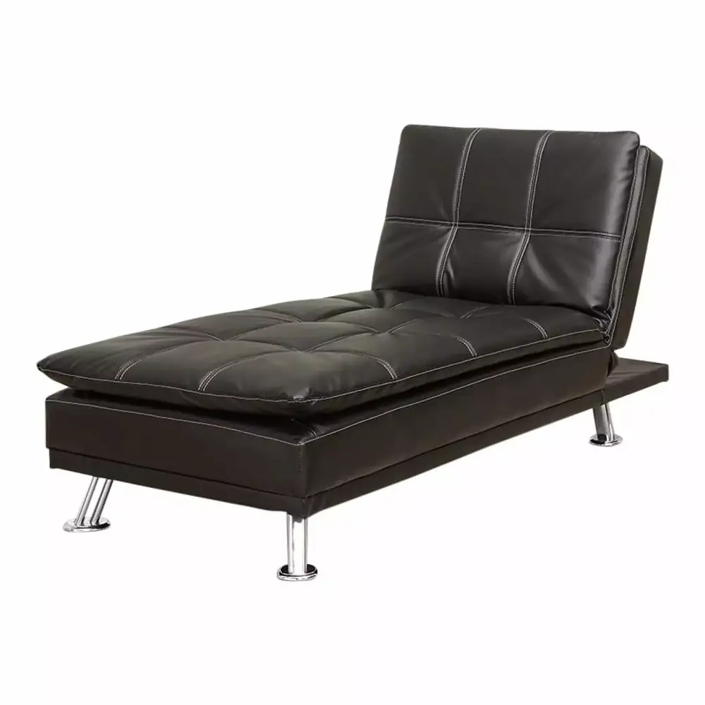 Bowery Hill Black Faux Leather Tufted Chaise Lounge Contemporary