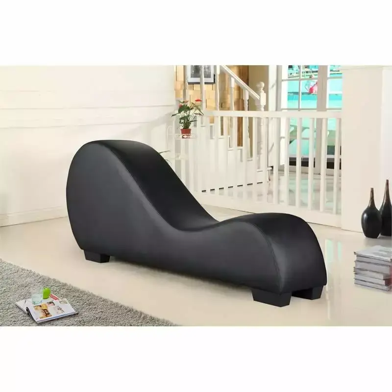 Kingfisher Lane Modern Faux Leather Yoga Relaxing Chaise Lounge in Black