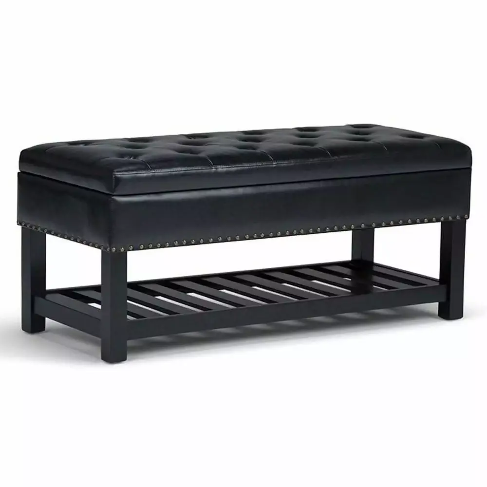 Atlin Designs Faux Leather Storage Ottoman Bench in Black