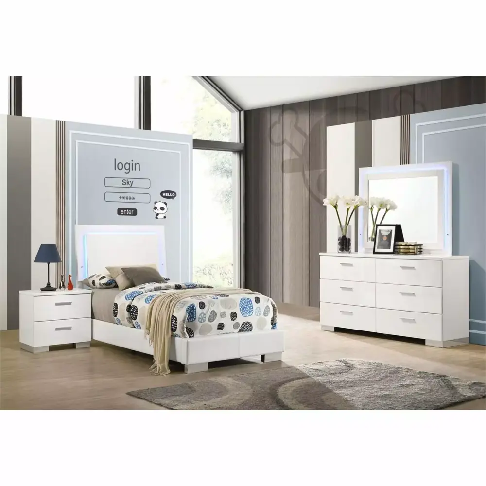 Pemberly Row 4-Piece Faux Leather Twin Bedroom Set White Finish