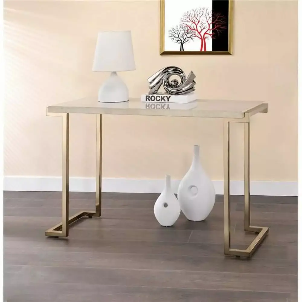 Home Roots Furniture Faux Marble Paper Veneer Sofa Table - Champagne Finish Modern Console