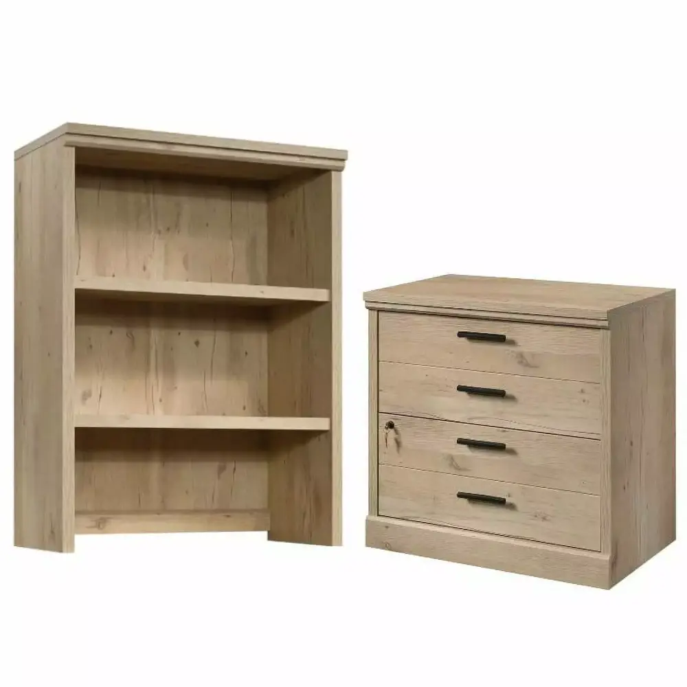 Home Square 2-Piece Set with Library Hutch & Lateral File Cabinet in Prime Oak