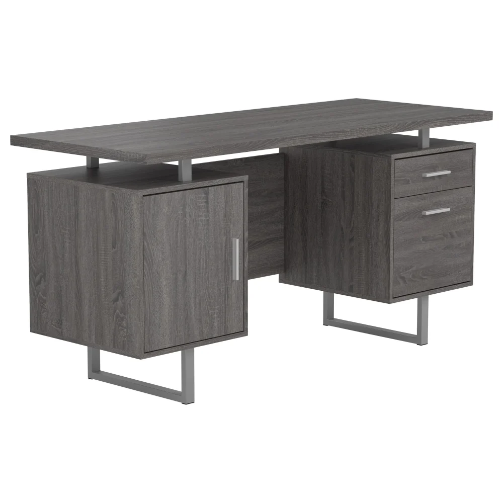 Lawtey Floating Top Office Desk Weathered Grey Space-Saving Design