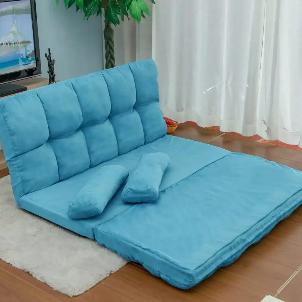 Double Chaise Lounge Sofa Floor Couch Adjustable Folding Modern Video Gaming Lounge Blue