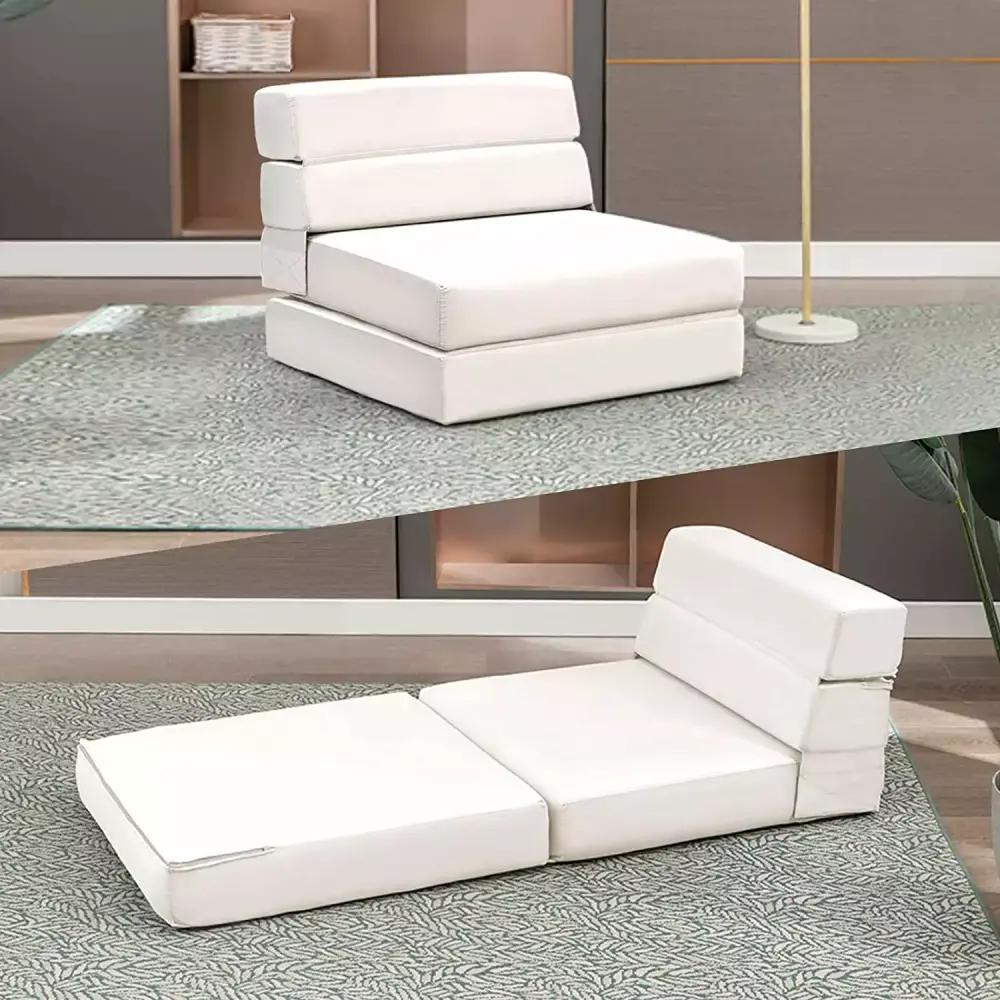 ZAFLY Folding Futon Sofa Bed Single Size Convertible Sleeper Couch Floor Sofas with Memory Foam for Living Room Bedroom Beige