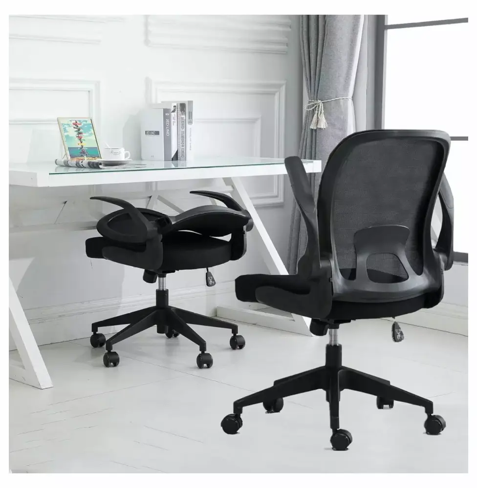 BULYAXIA Foldable Office Chair Home Office Desk Chair with Flip-Up Arms and Foldable Backrest Mesh Computer Chair Black