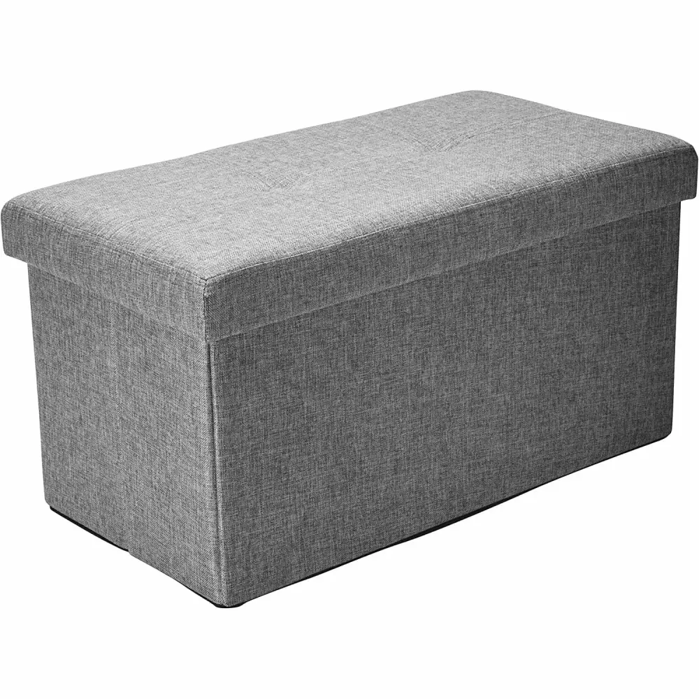Bilot Faux Linen Folding Storage Ottoman Double Collapsible Tufted Padded Seating Foot Rest Toy Box Bench in Grey