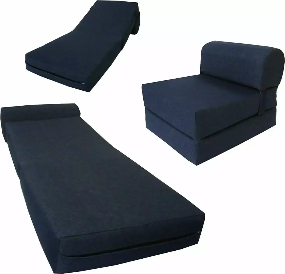 D&D Futon Furniture Chair Folding Foam Bed Studio Sofa Guest Folded Foam Mattress 6 x 24 x 70 Navy Blue