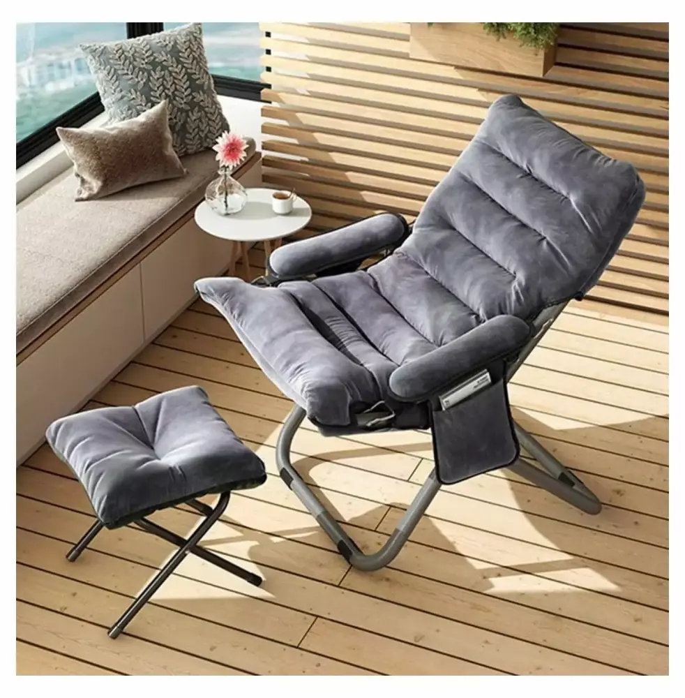 Folding Lazy Chair with Ottoman Adjustable Chaise Lounge with Side Pocket for Bedroom Living Room