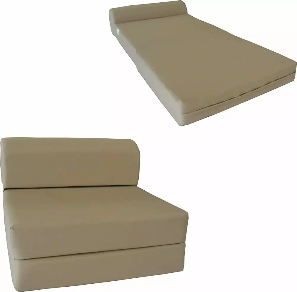 D&D Futon Furniture Tan Folding Foam Bed Studio Sofa Guest Mattress