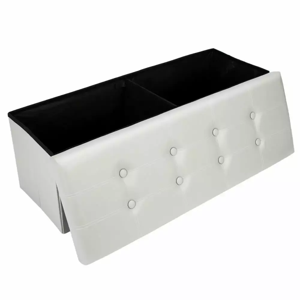 Zimtown Footstool Faux Leather Folding Storage Practical PVC Leather Rectangle Shape Leather Button Gray