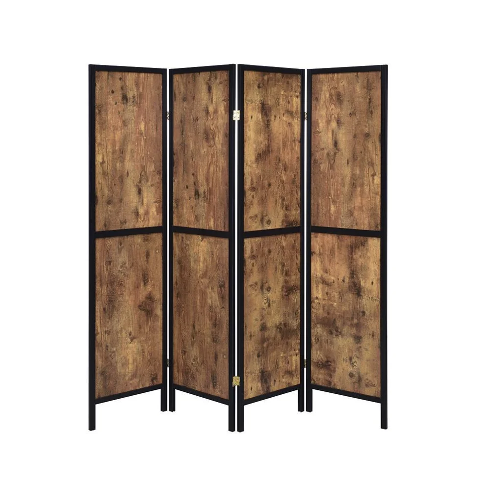 Deepika 4 Panel Folding Screen Room Divider Antique Nutmeg and Black Privacy Screen