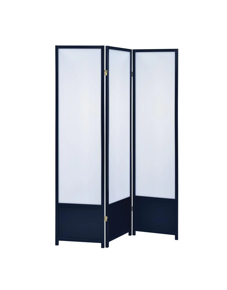 Calix 3-Panel Folding Floor Screen Translucent and Black Divider