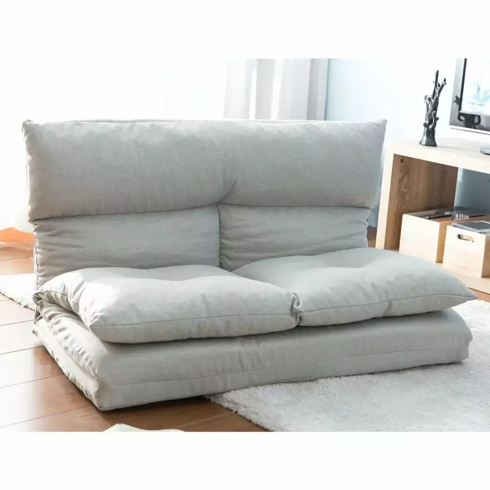 GZXS Fabric Folding Chaise Lounge Floor Sofa in Gray
